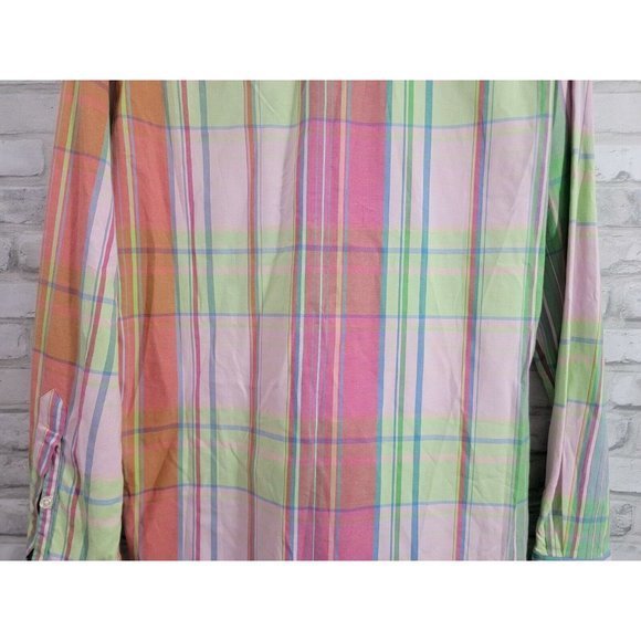 Polo Ralph Lauren M Long Sleeve Button Down Trim Military Pink Plaid Colorful - Picture 10 of 11